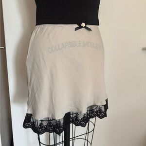 Black and Cream Slip Skirt with Lace Trim